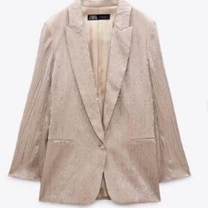 ZARA Wrinkle And Satin Effect Blazer Menswear Style Pant Suit Size